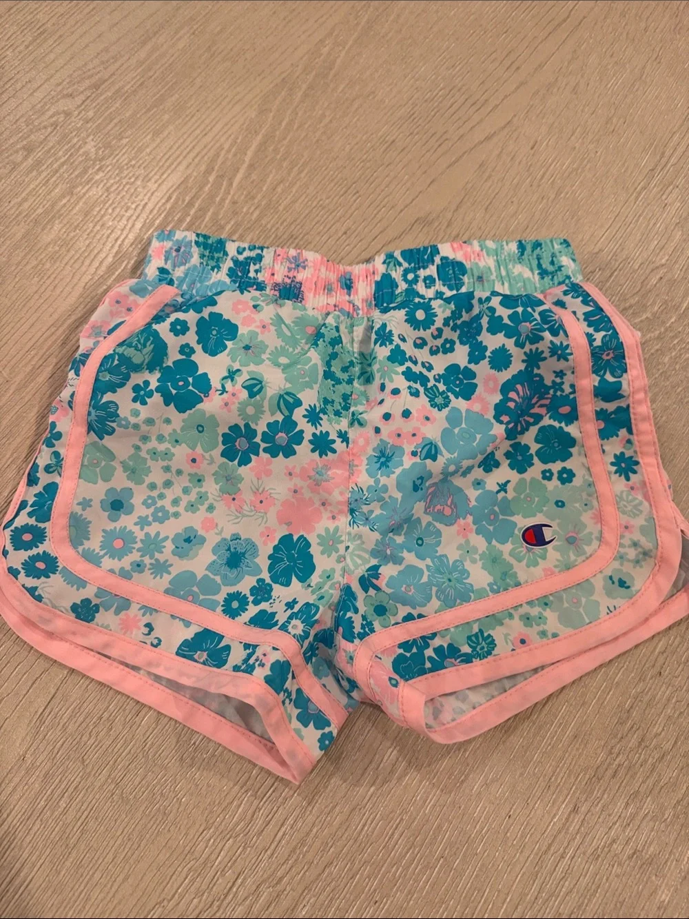 Champion Floral Athletic Shorts in Teal & Pink
